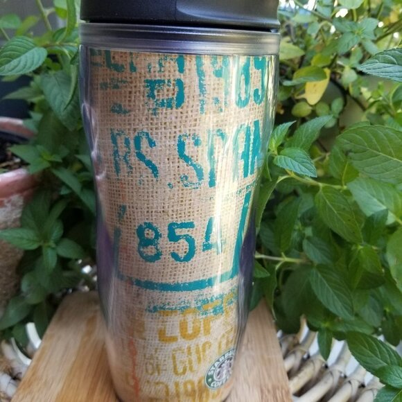Starbucks Travel Mug 2006 Burlap Guatemala Coffee Bean Bag Cup Design 16 Oz - Picture 6 of 9